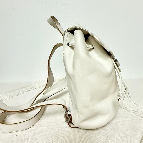 Salvatore Ferragamo Gancini Leather School Draswtring Backpack White /Silver